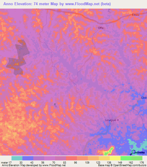 Anno,Ivory Coast Elevation Map