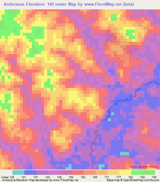 Anibossue,Ivory Coast Elevation Map