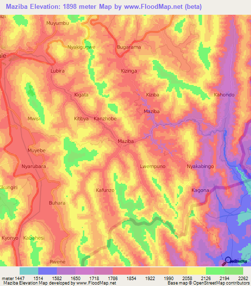 Maziba,Uganda Elevation Map