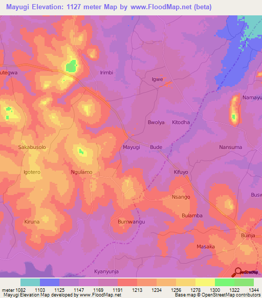 Mayugi,Uganda Elevation Map