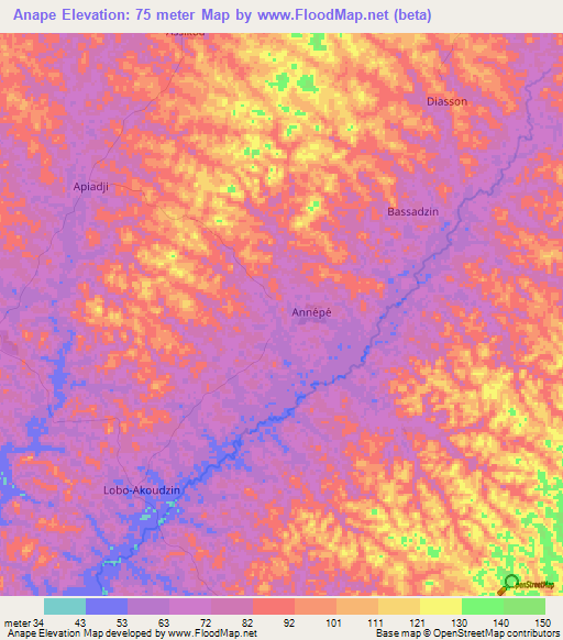 Anape,Ivory Coast Elevation Map