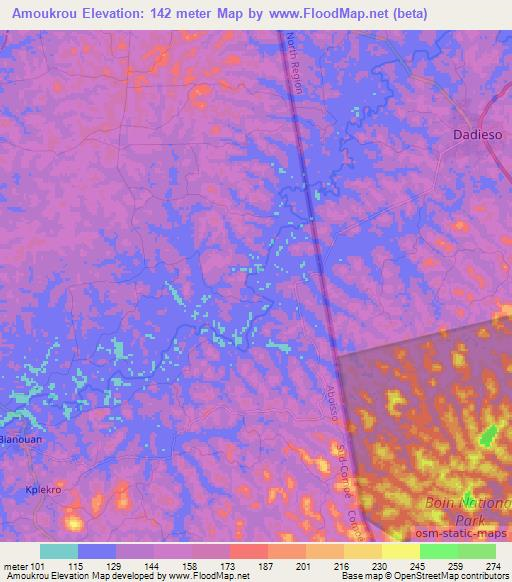 Amoukrou,Ivory Coast Elevation Map