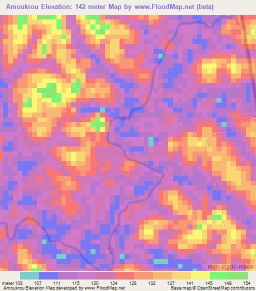 Amoukrou,Ivory Coast Elevation Map