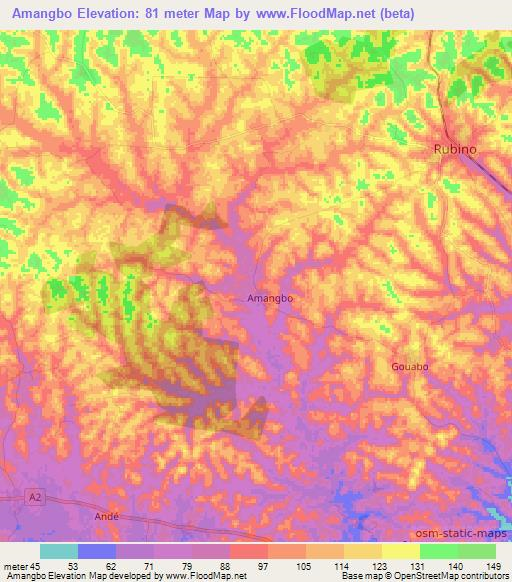 Amangbo,Ivory Coast Elevation Map