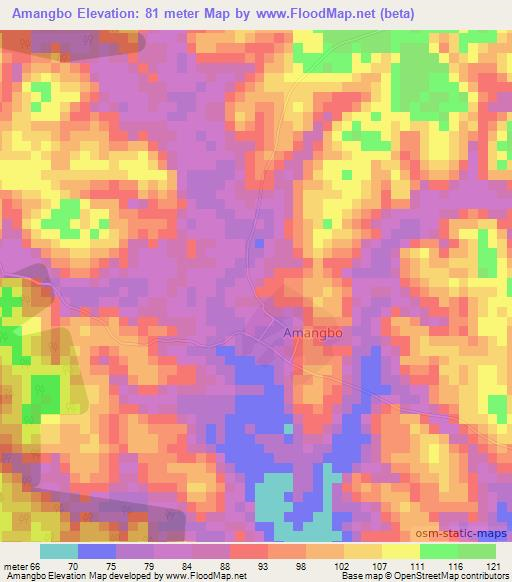 Amangbo,Ivory Coast Elevation Map