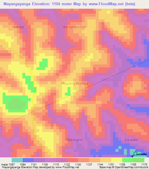 Mayangayanga,Uganda Elevation Map