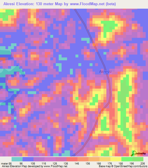 Akresi,Ivory Coast Elevation Map
