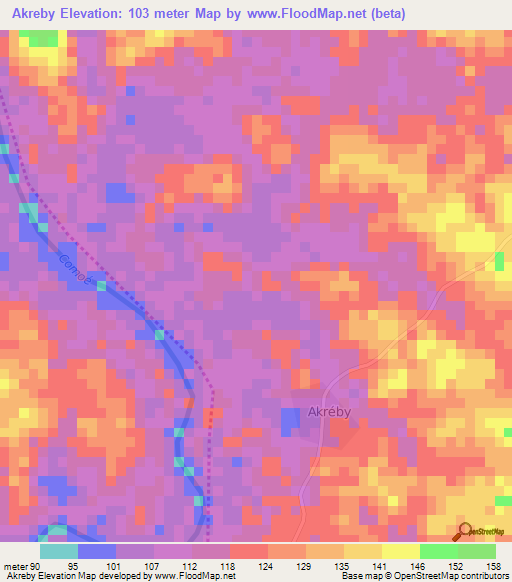 Akreby,Ivory Coast Elevation Map