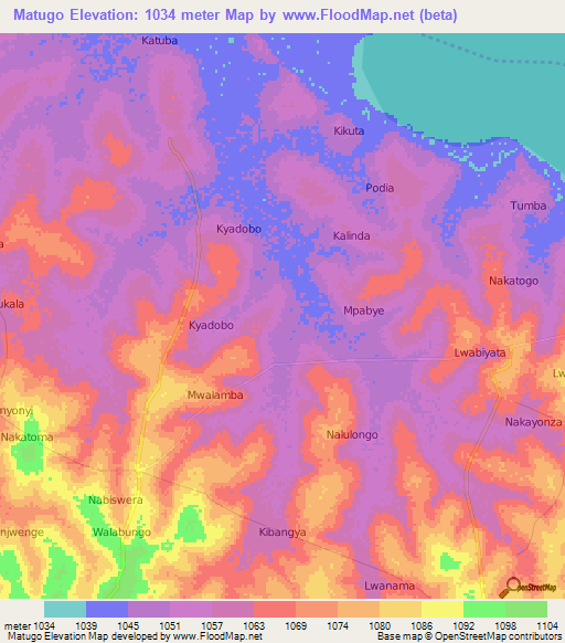 Matugo,Uganda Elevation Map