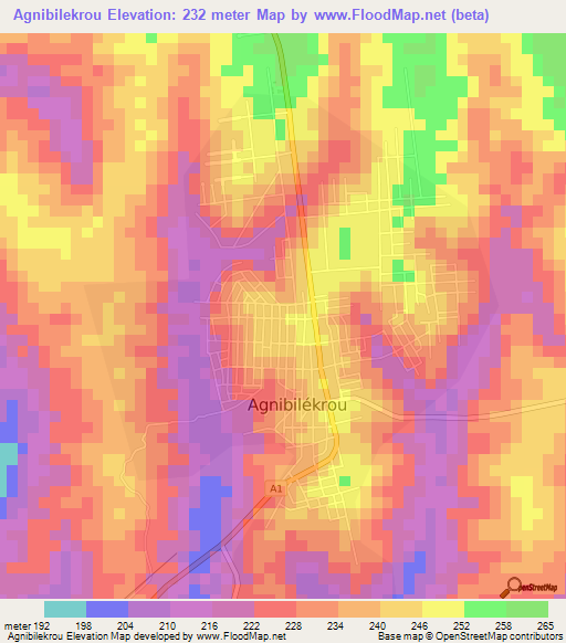 Agnibilekrou,Ivory Coast Elevation Map
