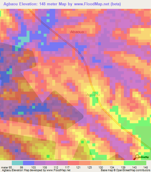 Agbaou,Ivory Coast Elevation Map