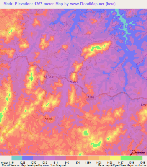 Matiri,Uganda Elevation Map