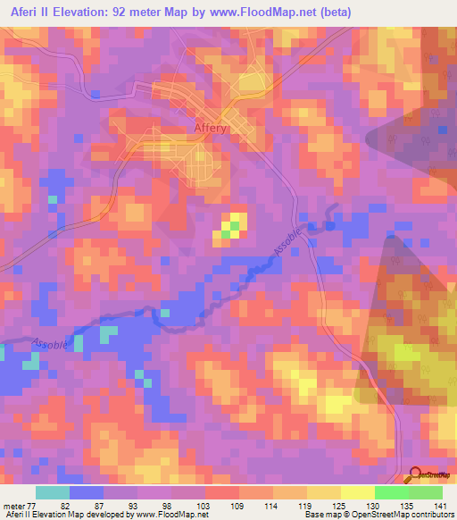 Aferi II,Ivory Coast Elevation Map