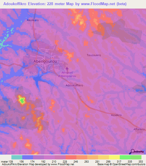 Adoukoffikro,Ivory Coast Elevation Map