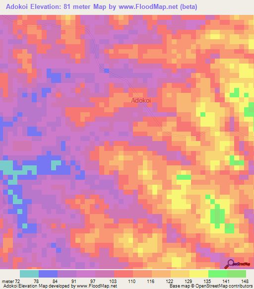 Adokoi,Ivory Coast Elevation Map