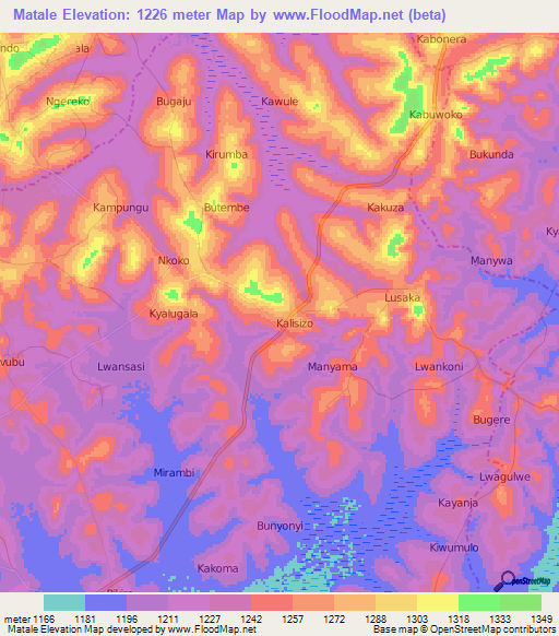 Matale,Uganda Elevation Map
