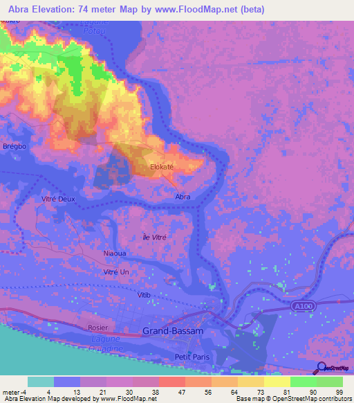 Abra,Ivory Coast Elevation Map