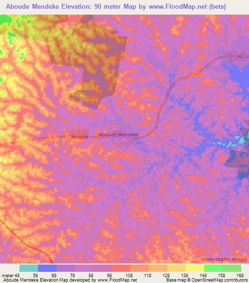 Aboude Mendeke,Ivory Coast Elevation Map