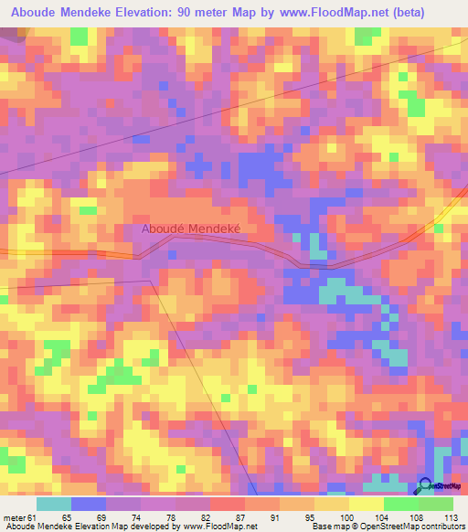 Aboude Mendeke,Ivory Coast Elevation Map