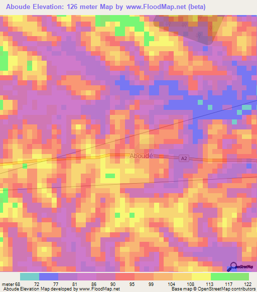 Aboude,Ivory Coast Elevation Map