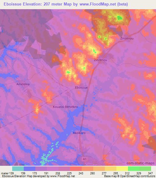 Eboissue,Ivory Coast Elevation Map