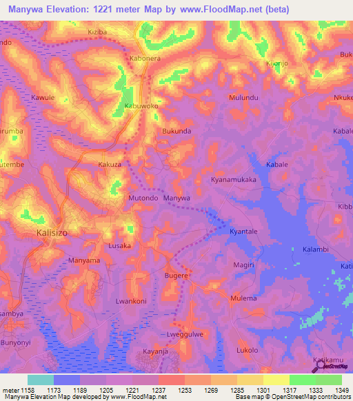 Manywa,Uganda Elevation Map