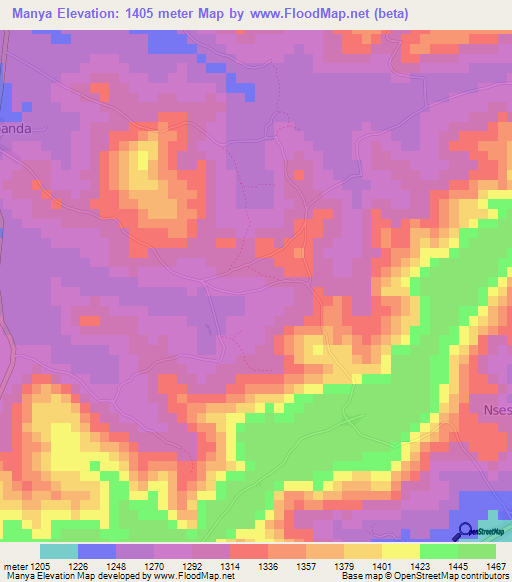 Manya,Uganda Elevation Map