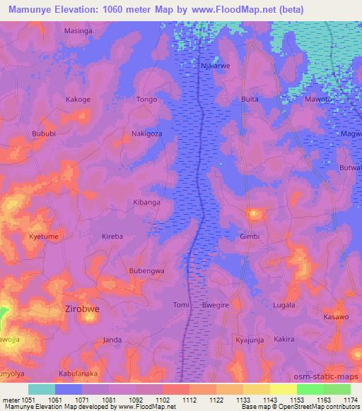 Mamunye,Uganda Elevation Map