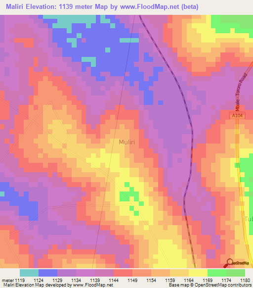 Maliri,Uganda Elevation Map