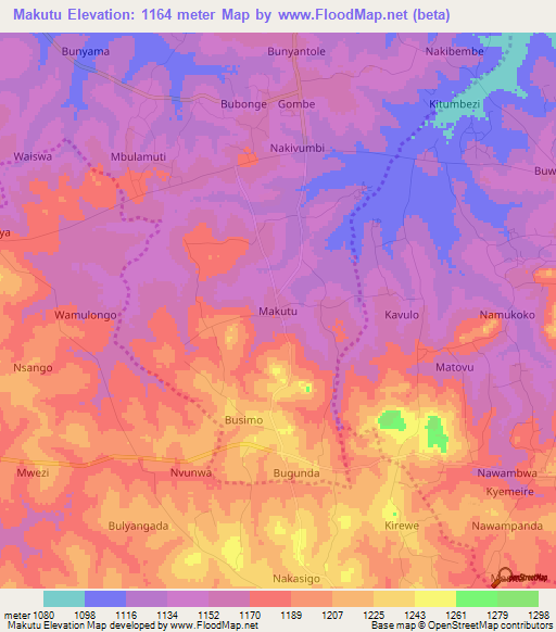 Makutu,Uganda Elevation Map