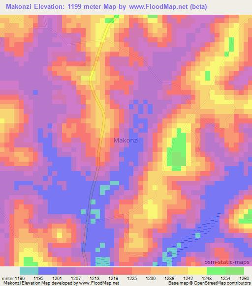Makonzi,Uganda Elevation Map