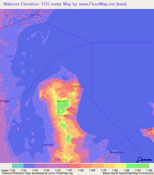 Makonzi,Uganda Elevation Map