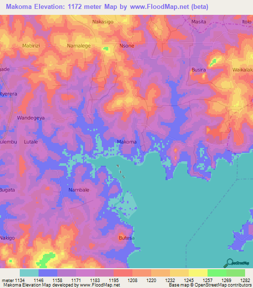 Makoma,Uganda Elevation Map