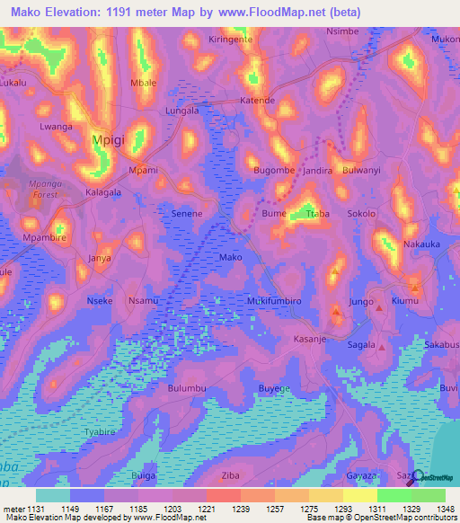 Mako,Uganda Elevation Map