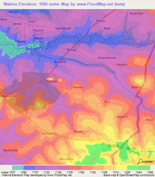 Makina,Uganda Elevation Map