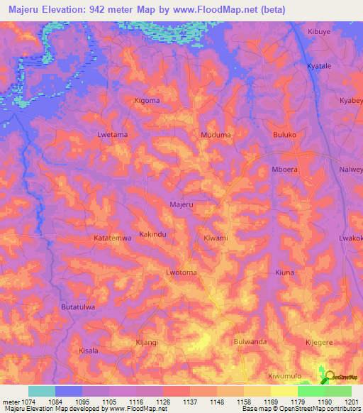 Majeru,Uganda Elevation Map