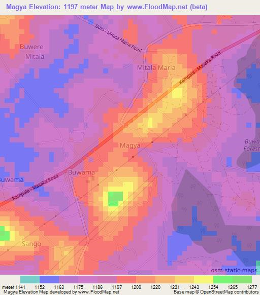 Magya,Uganda Elevation Map