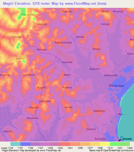 Magiri,Uganda Elevation Map
