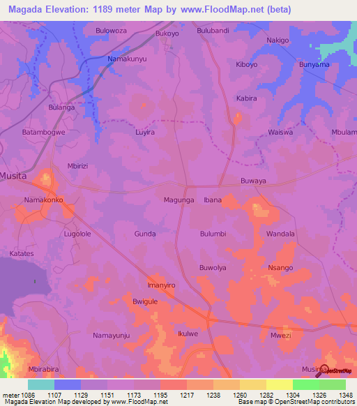 Magada,Uganda Elevation Map