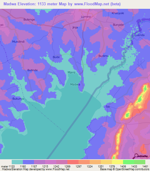 Madwa,Uganda Elevation Map
