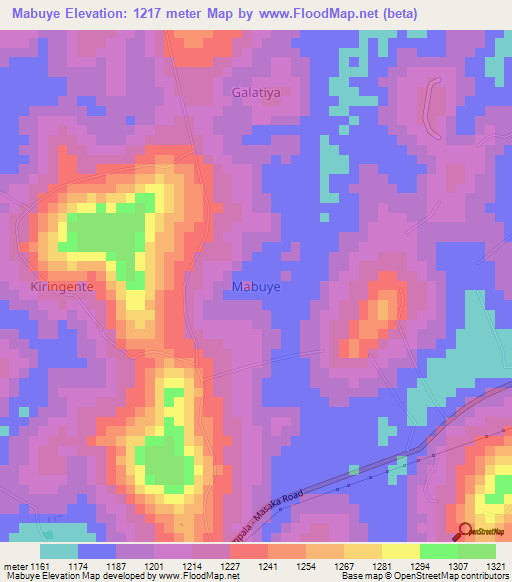 Mabuye,Uganda Elevation Map