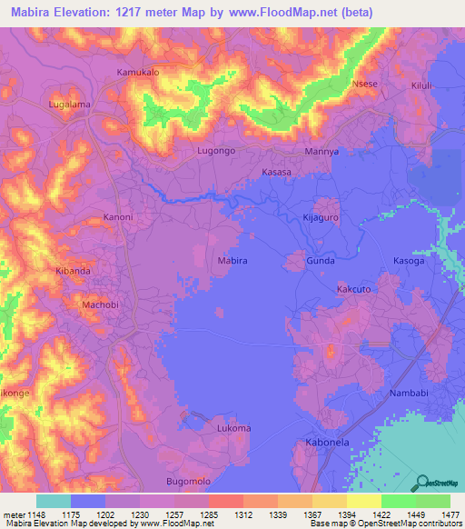 Mabira,Uganda Elevation Map