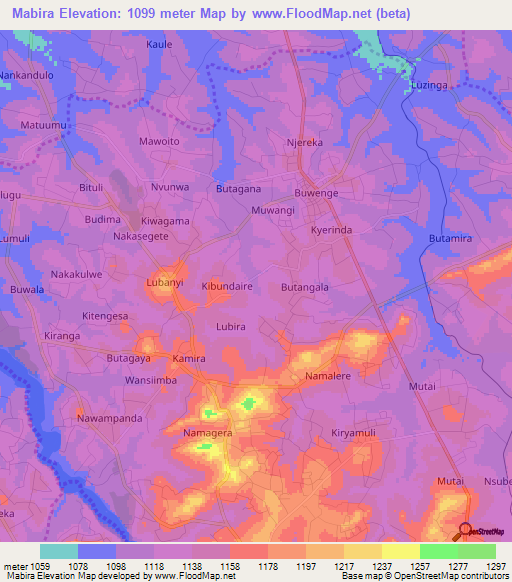 Mabira,Uganda Elevation Map
