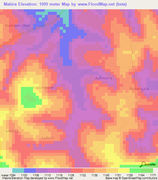 Mabira,Uganda Elevation Map