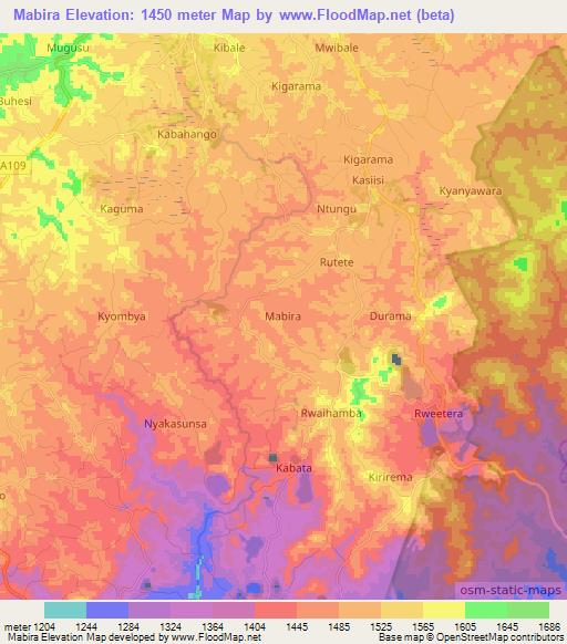 Mabira,Uganda Elevation Map