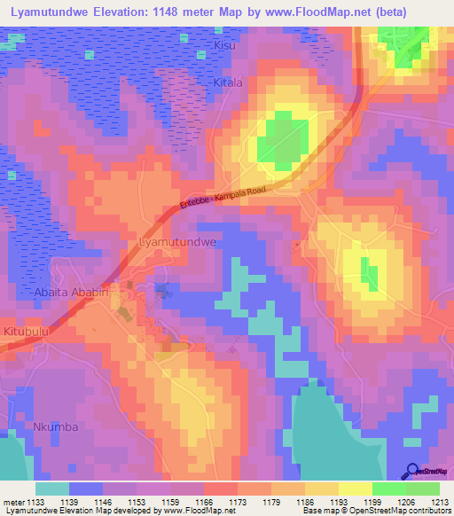 Lyamutundwe,Uganda Elevation Map