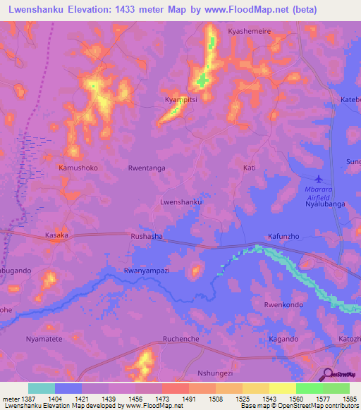 Lwenshanku,Uganda Elevation Map
