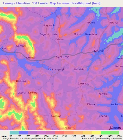 Lwengo,Uganda Elevation Map