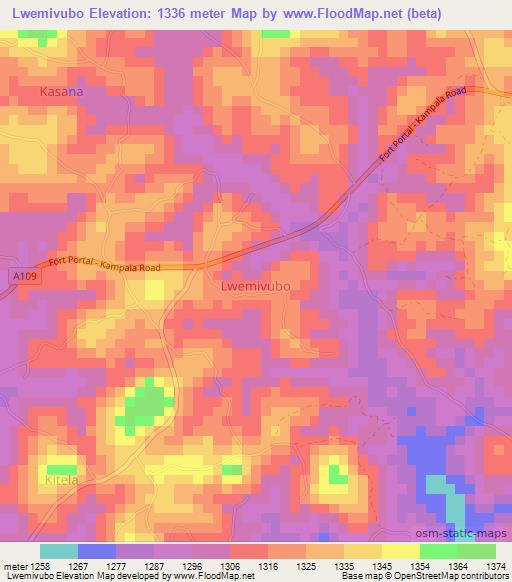 Lwemivubo,Uganda Elevation Map