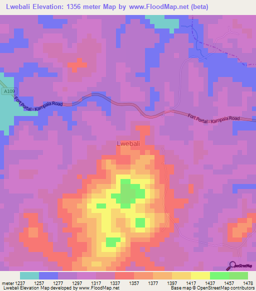 Lwebali,Uganda Elevation Map